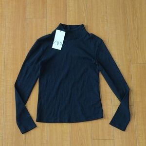 BRAND NEW w/TAGS Zara Black MOCK Ribbed Turtleneck Sweater Long-Sleeves Top Sz M